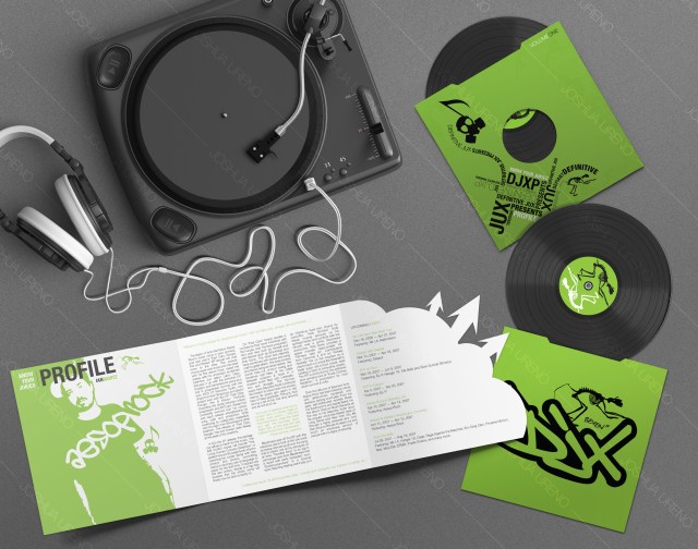 This is a brochure & record sampler for definitive jux record label. Designed to be handed out during shows to reach a wider audience.
