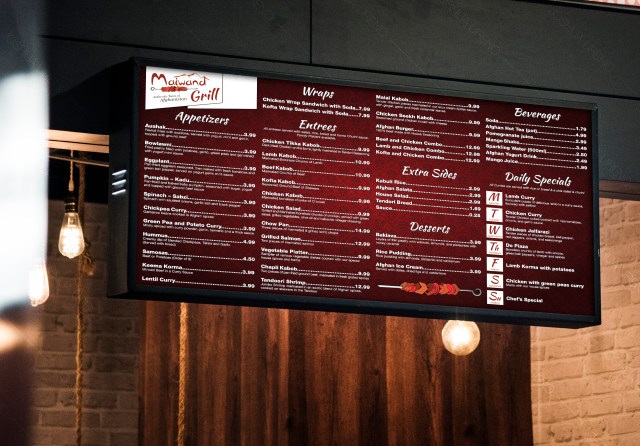 This is a menu for an Afghan Grill Restaurant.